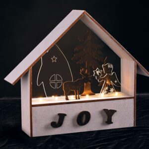WOODEN HOUSES 6 LED ΛΑΜΠΑΚ ΜΠΑΤΑΡ(2xAAA) ΓΚΡΙ ΞΥΛΟ ΘΕΡΜΟ ΛΕΥΚΟ IP20 27.8x6.5x24.5cm ACA - XWHOMEA3A