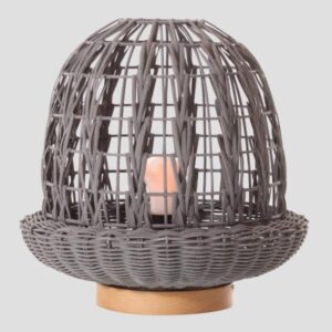 ΠΟΡΤΑΤΙΦ E27 ΒΑΣΗ ΞΥΛΟ & RATTAN Φ29x30 ΓΚΡΙ EUROLAMP 144-78000