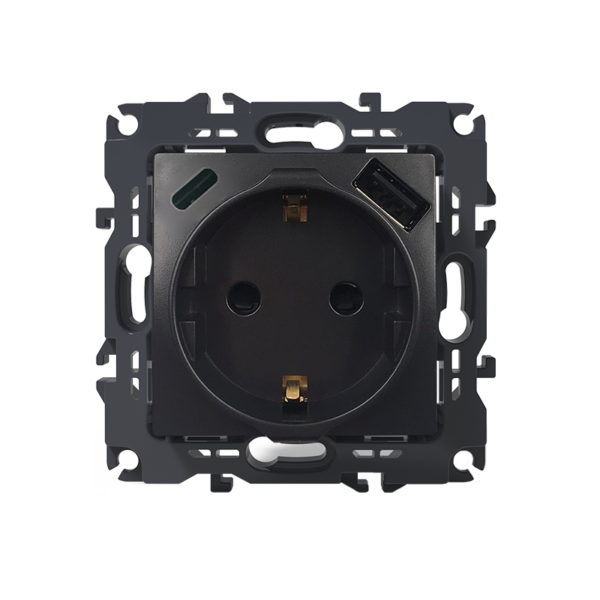 PRIME ΠΡΙΖΑ ΣΟΥΚΟ ΑΣΦΑΛΕΙΑΣ 1x2P+E 16A 250VAC & 2*USB (TYPE A+C)  5VDC 3A IP20 ΑΝΘΡΑΚΙ ACA - 1000116405