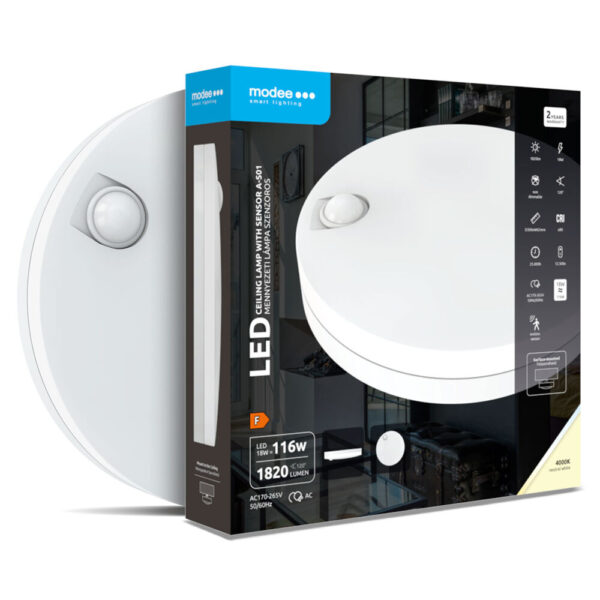 Πλαφονιέρα led 18w 1800lm 4000k με ανίχνευση Ø30 - ML-CLA4000K18W-AS01