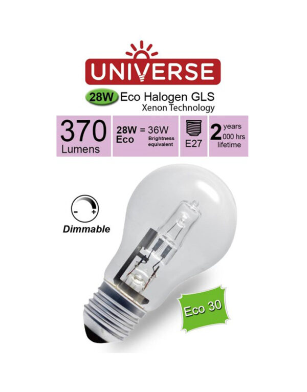 ΛΑΜΠΑ ΑΛΟΓΟΝΟΥ ΕCO30 CLASSIC A55 28W E27 2800K 220-240V 370lm 360° DIMMABLE UNIVERSE - 1-U001335