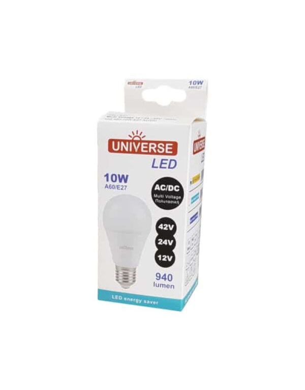 ΛΑΜΠΑ LED SMD Α60 10W E27 3000K 12-24-42VAC/DC 880lm/F UNIVERSE - 1-U005197