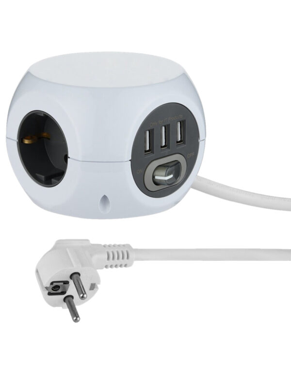 ΠΟΛΥΠΡΙΖΟ 3 ΘΕΣΕΩΝ, 3ΧUSB (2.4A)  ΜΕ 1,5Μ ΚΑΛΩΔΙΟ ΚΑΙ ΔΙΑΚΟΠΤΗ ELECTRALINE - 2-EL62078