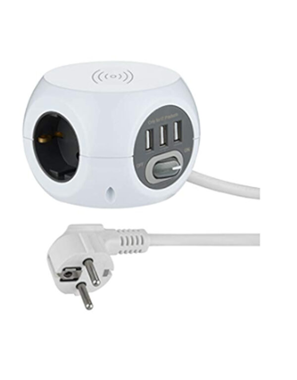 ΠΟΛΥΠΡΙΖΟ 3 ΘΕΣΕΩΝ, 3ΧUSB (2.4A) ΚΑΙ ΑΣΥΡΜΑΤΗ ΕΠΑΓΩΓΙΚΗ ΦΟΡΤΙΣΗ ΜΕ 1,5Μ ΚΑΛΩΔΙΟ ΚΑΙ ΔΙΑΚΟΠΤΗ ELECTRALINE - 2-EL62079