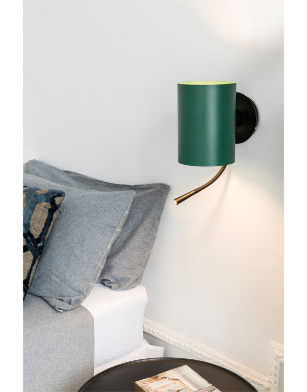 GUADALUPE BLACK WALL LAMP WITH READER GREEN SHADE - 1-FR20032-81