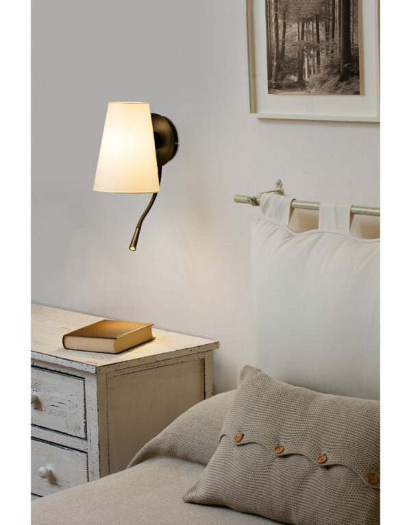 LUPE BLACK WALL LAMP WITH READER BEIGE SHADE - 1-FR20032-88
