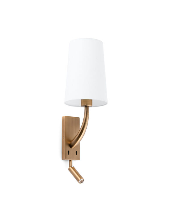 REM OLD GOLD WALL LAMP WITH LED READER WHITE SHADE - 1-FR29683-19