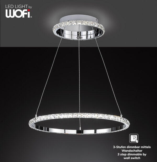 Κρεμαστό led "Harley" 26w 3400lm Ø65cm (χρώμιο με κρύσταλλα) - 11508
