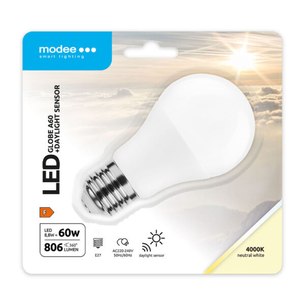 Λάμπα LED A60 με φωτοκύτταρο 8,8W 806lm 4000k - MSL-G4000K8,8WE27-DLS