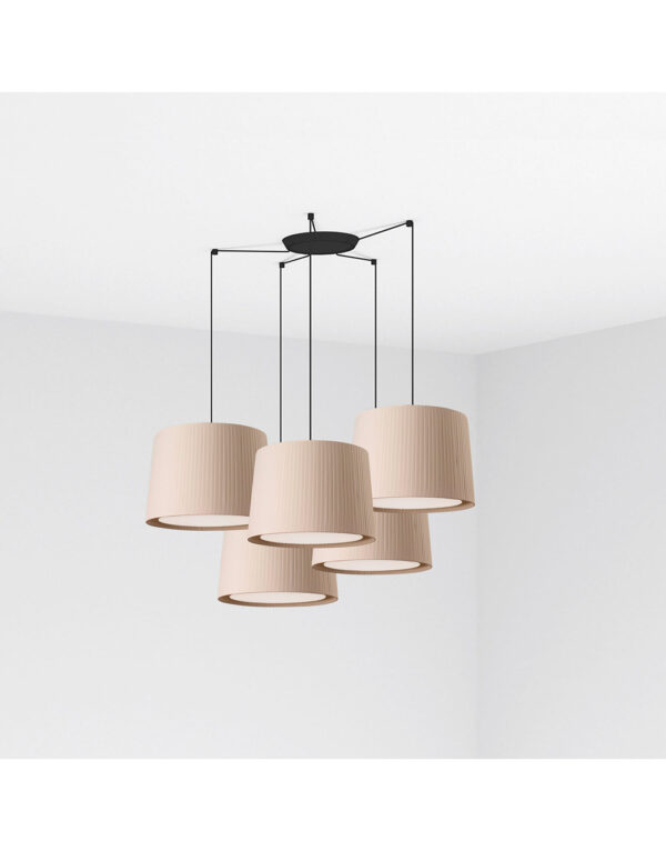 SAMBA BLACK PENDANT LAMP BEIGE RIBBONED LAMPSHADE - 1-FR64314-44-5L