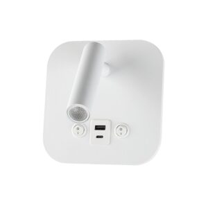 Φωτιστικό Ανάγνωσης Κρεβατιού Ξενοδοχείου V-TAC LED Σπότ & Οπίσθιο Φωτισμό Λευκό με Διακόπτη & Θύρες Φόρτισης USB 830lm 3000K - 240026