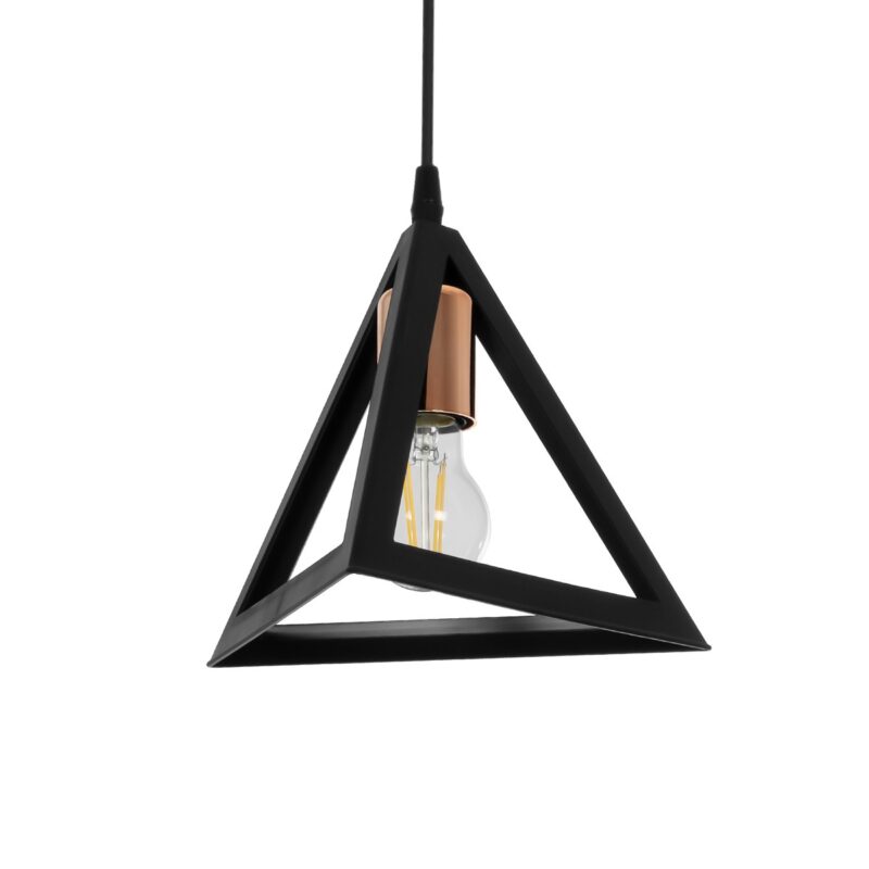 GLOBOSTAR® TRIANGLE 203-0161 Μοντέρνο Κρεμαστό Φωτιστικό Οροφής με Ντουί 1 x E27 AC 220-240V IP20 – Μάυρο & Χάλκινο – Μ24 x Π24 x Υ22cm