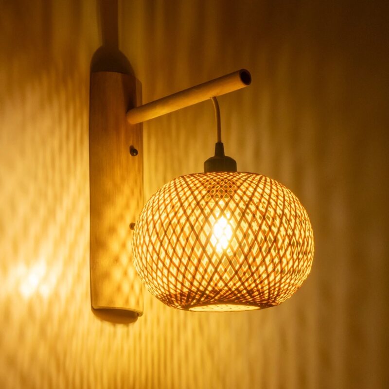 GLOBOSTAR® SELVA 01963 Boho Φωτιστικό Τοίχου – Απλίκα με Ντουί 1 x E27 AC 220-240V IP20 – Μπεζ – Μ23 x Π23 x Υ37cm