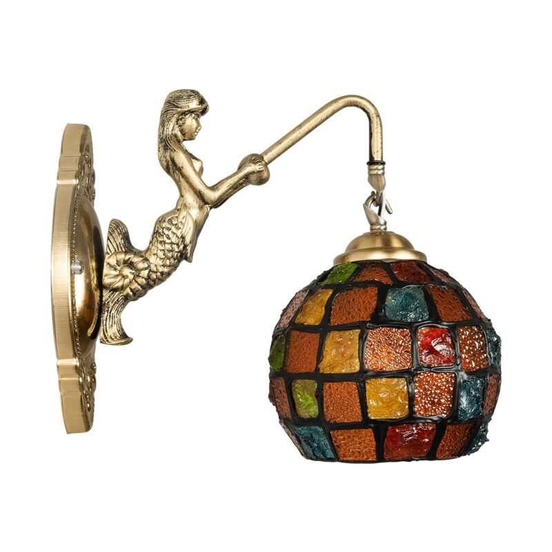 GLOBOSTAR® MERMAID 02389 Vintage Φωτιστικό Τοίχου – Απλίκα με Ντουί 1 x E27 AC 220-240V IP20 – Μπρούτζινο & Πολύχρωμο – Μ17 x Π30 x Υ27cm