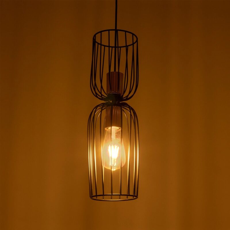 GLOBOSTAR® LAVERA 201-0124 Vintage Κρεμαστό Φωτιστικό Οροφής με Ντουί 1 x E27 AC 220-240V IP20 – Μαύρο & Μπρούτζινο – Μ14 x Π14 x Υ44cm