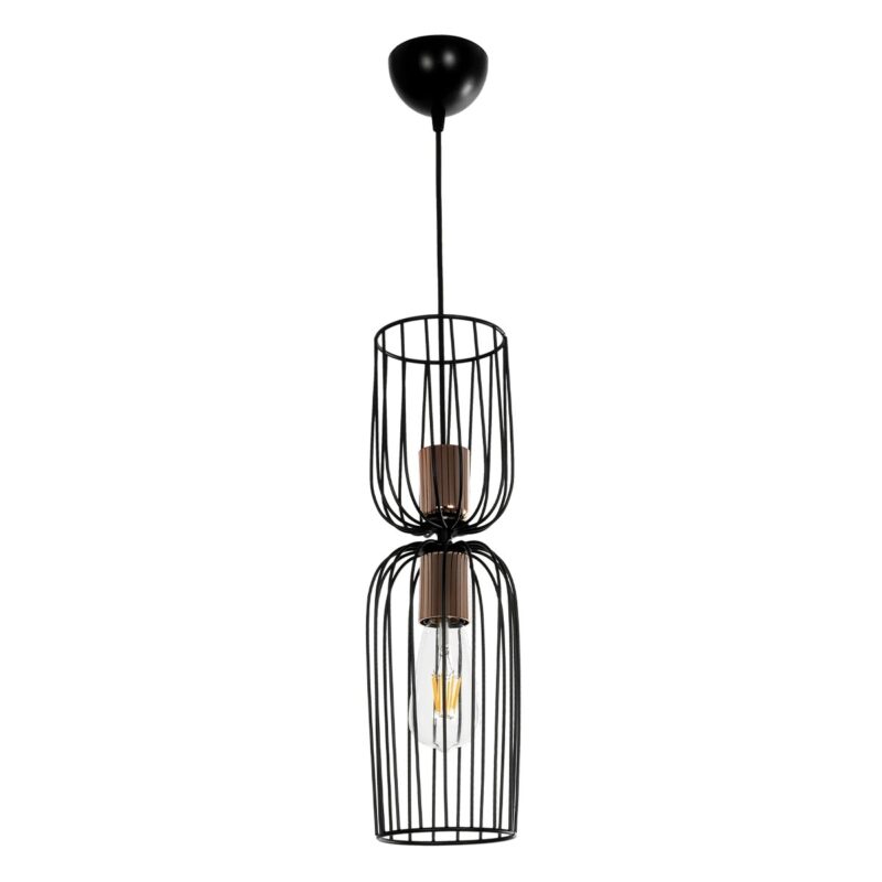 GLOBOSTAR® LAVERA 201-0124 Vintage Κρεμαστό Φωτιστικό Οροφής με Ντουί 1 x E27 AC 220-240V IP20 – Μαύρο & Μπρούτζινο – Μ14 x Π14 x Υ44cm