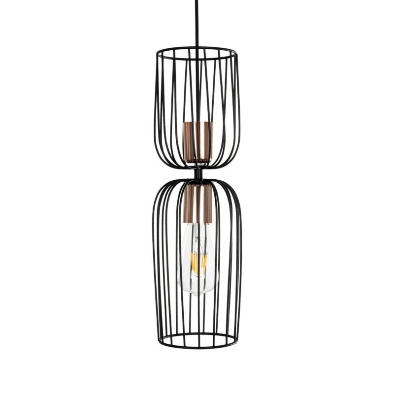GLOBOSTAR® LAVERA 201-0124 Vintage Κρεμαστό Φωτιστικό Οροφής με Ντουί 1 x E27 AC 220-240V IP20 – Μαύρο & Μπρούτζινο – Μ14 x Π14 x Υ44cm
