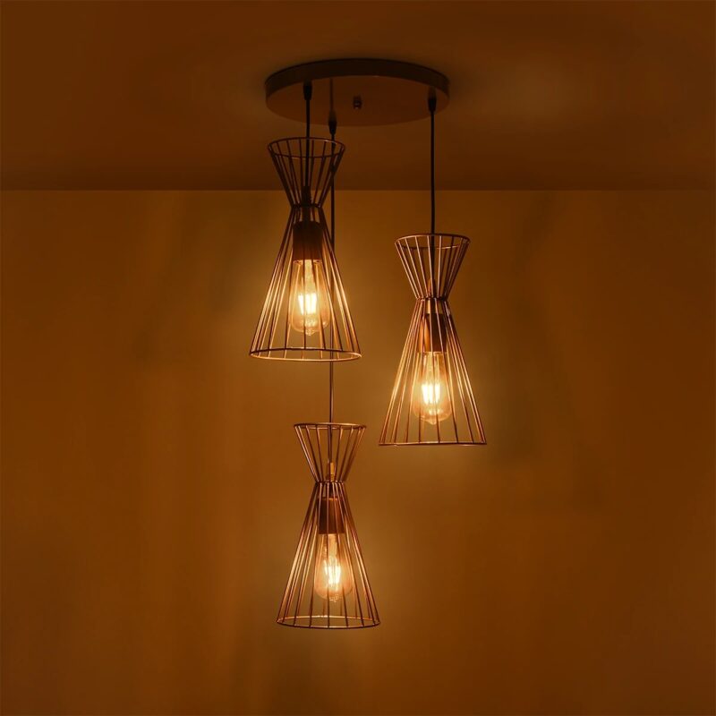 GLOBOSTAR® FLIXIO 201-0126 Vintage Κρεμαστό Φωτιστικό Οροφής με Ντουί 3 x E27 AC 220-240V IP20 – Χρυσό – Μ40 x Π40 x Υ70cm
