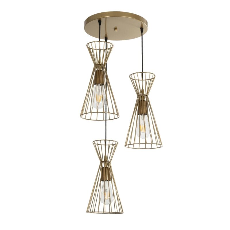 GLOBOSTAR® FLIXIO 201-0126 Vintage Κρεμαστό Φωτιστικό Οροφής με Ντουί 3 x E27 AC 220-240V IP20 – Χρυσό – Μ40 x Π40 x Υ70cm
