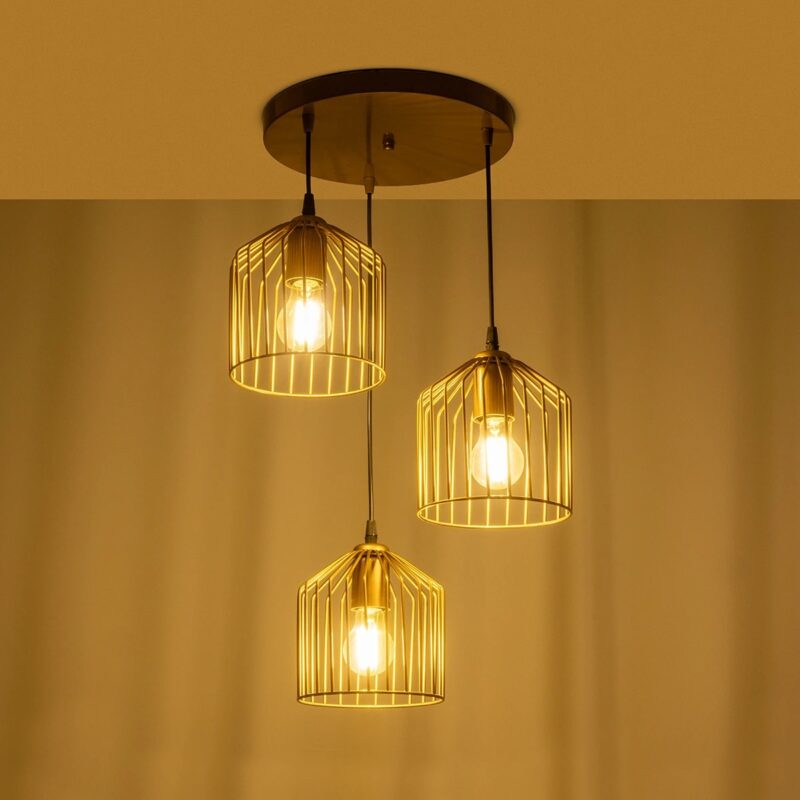 GLOBOSTAR® FLIXIO 201-0138 Vintage Κρεμαστό Φωτιστικό Οροφής με Ντουί 3 x E27 AC 220-240V IP20 – Χρυσό – Μ30 x Π30 x Υ70cm
