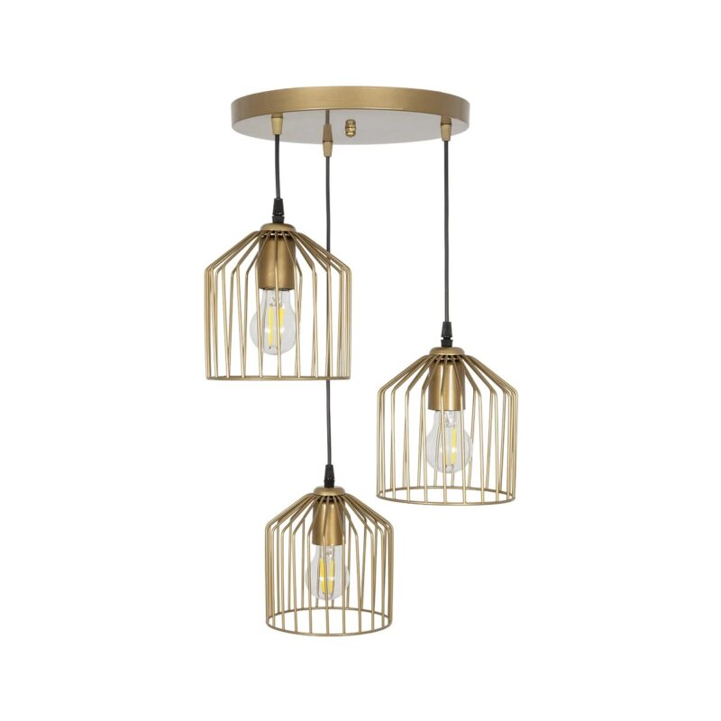 GLOBOSTAR® FLIXIO 201-0138 Vintage Κρεμαστό Φωτιστικό Οροφής με Ντουί 3 x E27 AC 220-240V IP20 – Χρυσό – Μ30 x Π30 x Υ70cm
