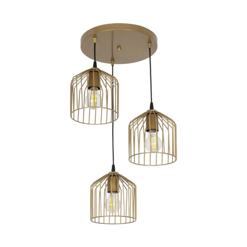 GLOBOSTAR® FLIXIO 201-0138 Vintage Κρεμαστό Φωτιστικό Οροφής με Ντουί 3 x E27 AC 220-240V IP20 – Χρυσό – Μ30 x Π30 x Υ70cm