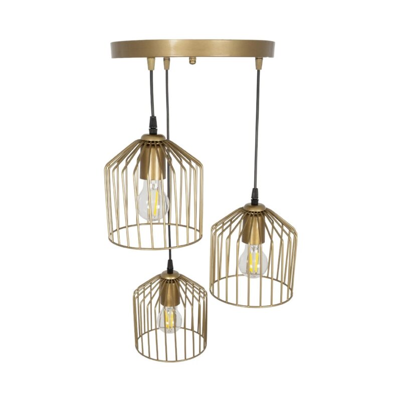 GLOBOSTAR® FLIXIO 201-0138 Vintage Κρεμαστό Φωτιστικό Οροφής με Ντουί 3 x E27 AC 220-240V IP20 – Χρυσό – Μ30 x Π30 x Υ70cm