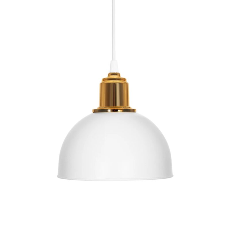 GLOBOSTAR® ΗUT 203-0147 Μοντέρνο Κρεμαστό Φωτιστικό Οροφής με Ντουί 1 x E27 AC 220-240V IP20 – Λευκό & Χρυσό – Μ18 x Π18 x Υ18cm