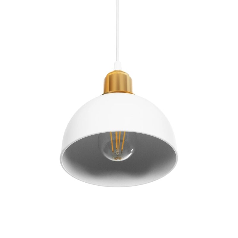 GLOBOSTAR® ΗUT 203-0147 Μοντέρνο Κρεμαστό Φωτιστικό Οροφής με Ντουί 1 x E27 AC 220-240V IP20 – Λευκό & Χρυσό – Μ18 x Π18 x Υ18cm
