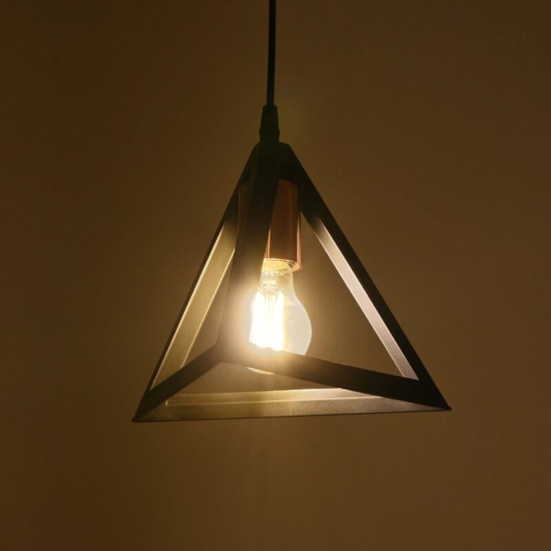 GLOBOSTAR® TRIANGLE 203-0161 Μοντέρνο Κρεμαστό Φωτιστικό Οροφής με Ντουί 1 x E27 AC 220-240V IP20 – Μάυρο & Χάλκινο – Μ24 x Π24 x Υ22cm
