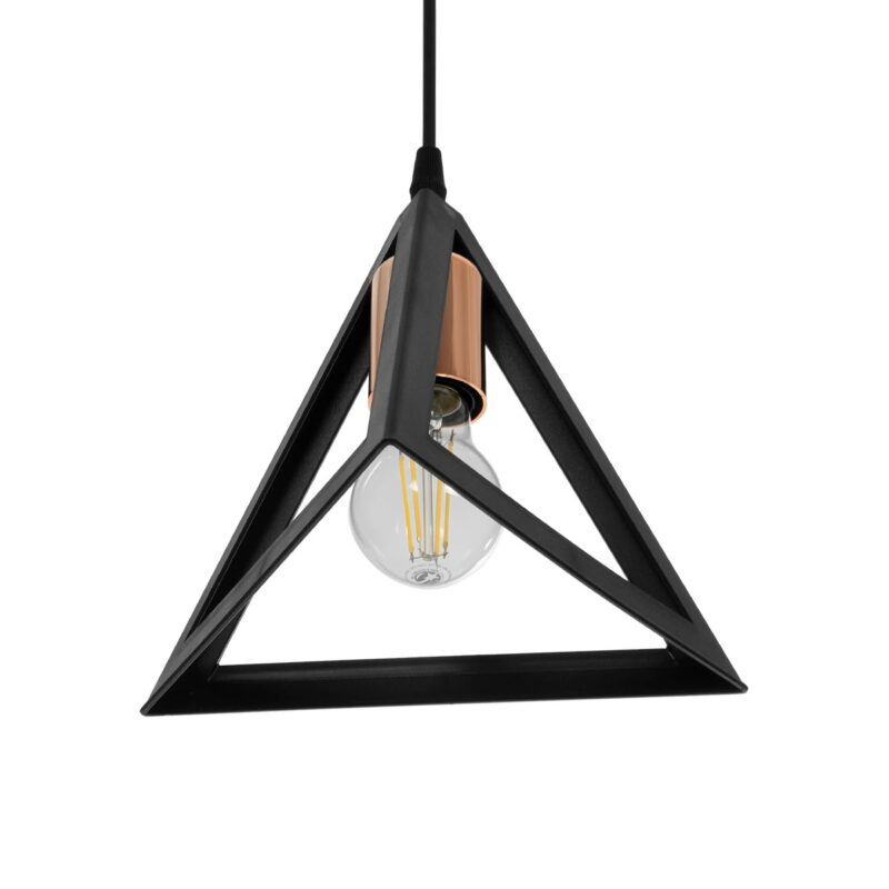 GLOBOSTAR® TRIANGLE 203-0161 Μοντέρνο Κρεμαστό Φωτιστικό Οροφής με Ντουί 1 x E27 AC 220-240V IP20 – Μάυρο & Χάλκινο – Μ24 x Π24 x Υ22cm