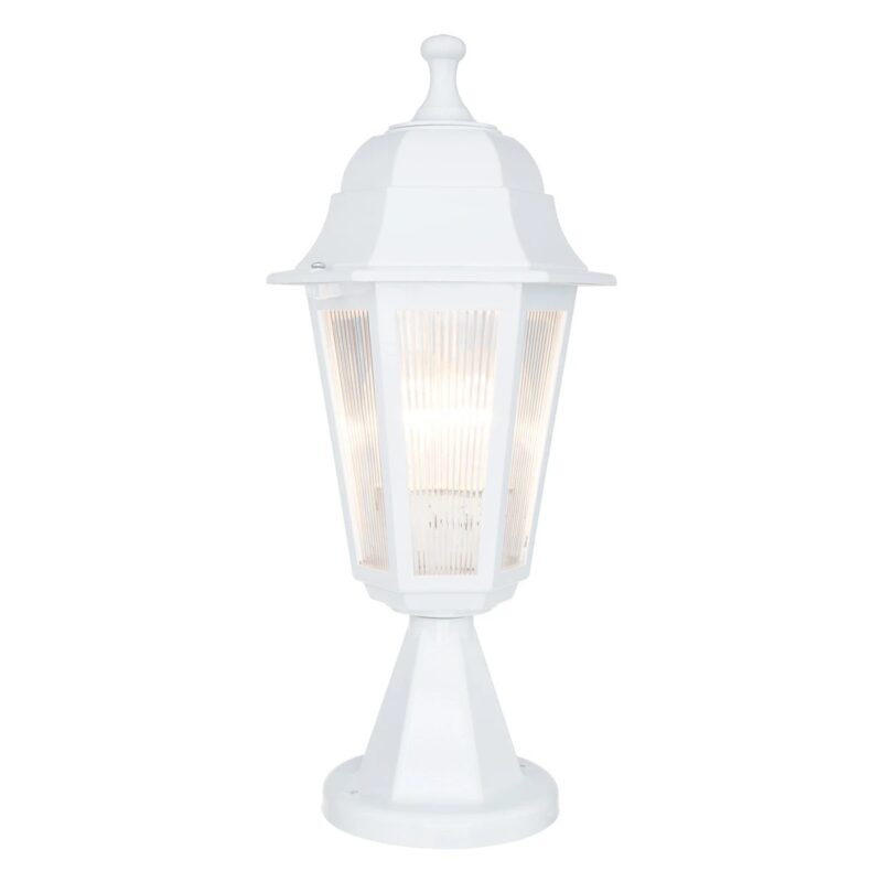 GloboStar® VITRO 203-0200 Vintage Επιδαπέδιο Φωτιστικό Φαναράκι Μονόφωτο 1 x E27 IP44 Λευκό & Διάφανο Πλαστικό – Μ17 x Π17 x Υ40cm