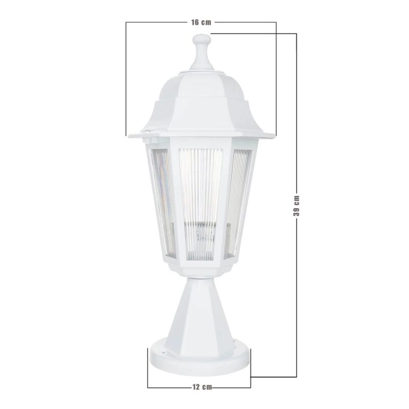 GloboStar® VITRO 203-0200 Vintage Επιδαπέδιο Φωτιστικό Φαναράκι Μονόφωτο 1 x E27 IP44 Λευκό & Διάφανο Πλαστικό – Μ17 x Π17 x Υ40cm