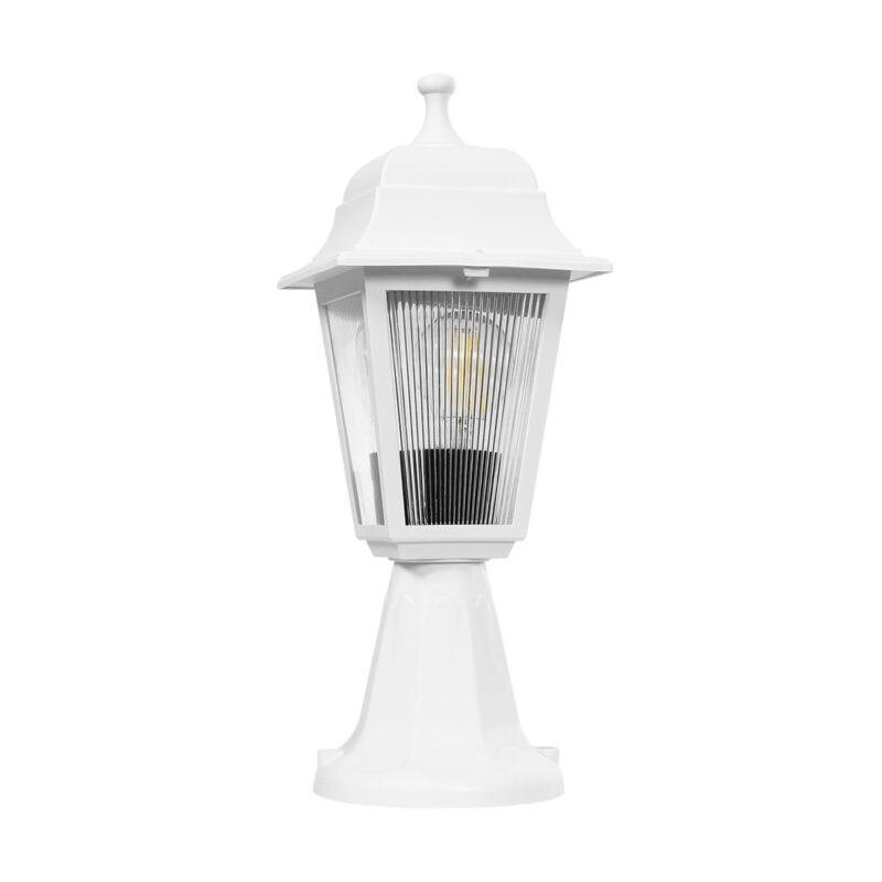 GloboStar® SOLME 203-0220 Vintage Επιδαπέδιο Φωτιστικό Φαναράκι Μονόφωτο 1 x E27 IP44 Λευκό & Διάφανο Πλαστικό – Μ22 x Π22 x Υ40cm