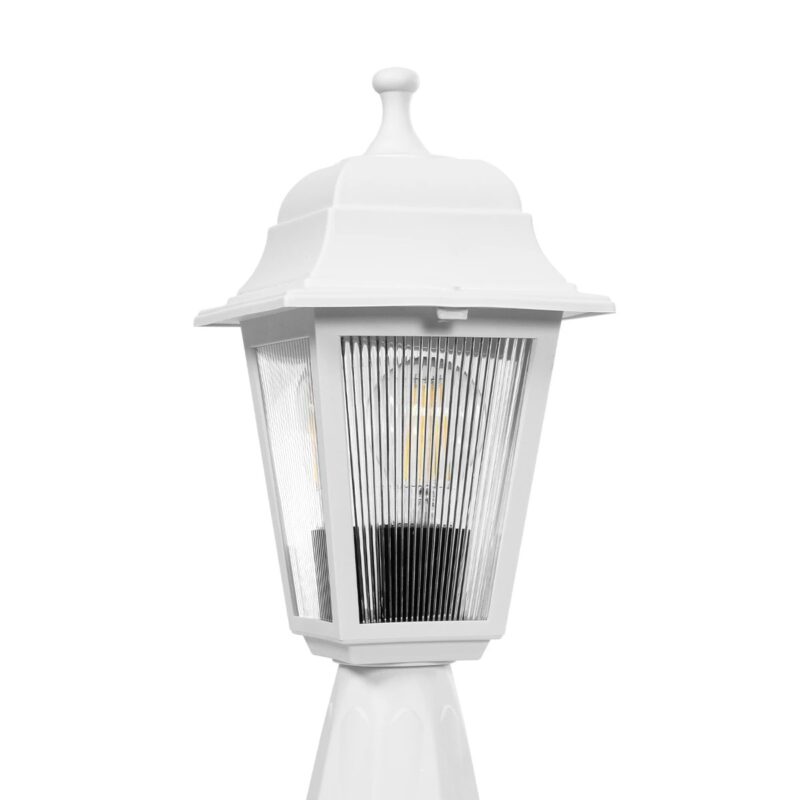 GloboStar® SOLME 203-0220 Vintage Επιδαπέδιο Φωτιστικό Φαναράκι Μονόφωτο 1 x E27 IP44 Λευκό & Διάφανο Πλαστικό – Μ22 x Π22 x Υ40cm