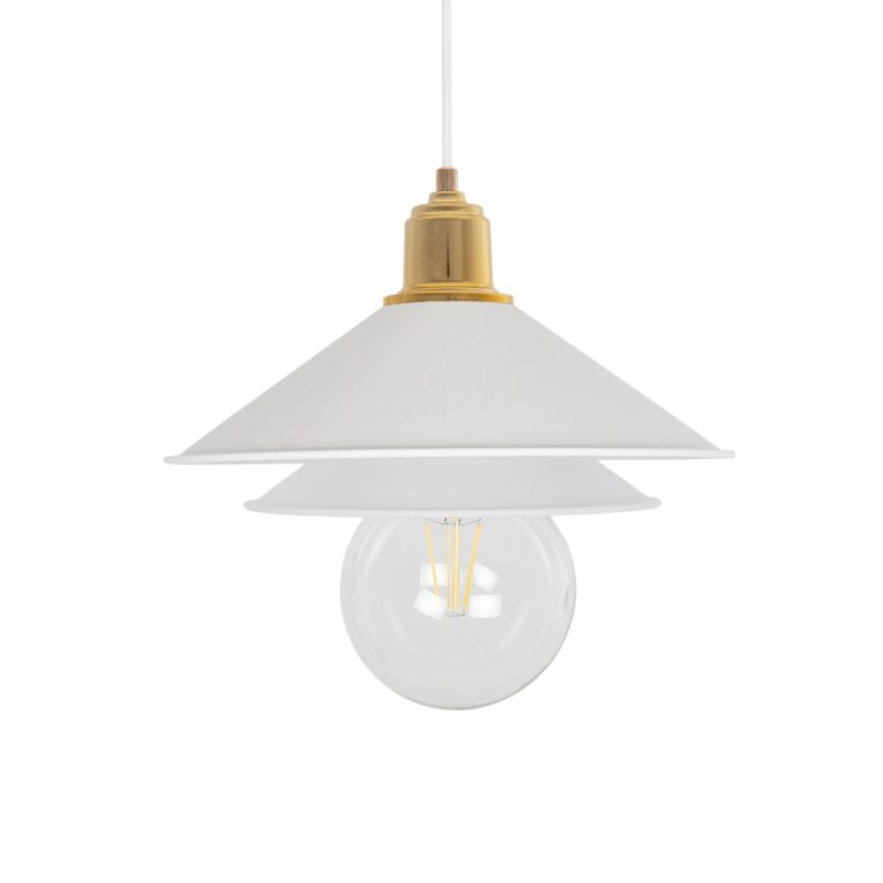 GLOBOSTAR® FERRO 203-0268 Μοντέρνο Κρεμαστό Φωτιστικό Οροφής με Ντουί 1 x E27 AC 220-240V IP20 – Λευκό & Χρυσό – Μ30 x Π30 x Υ19cm
