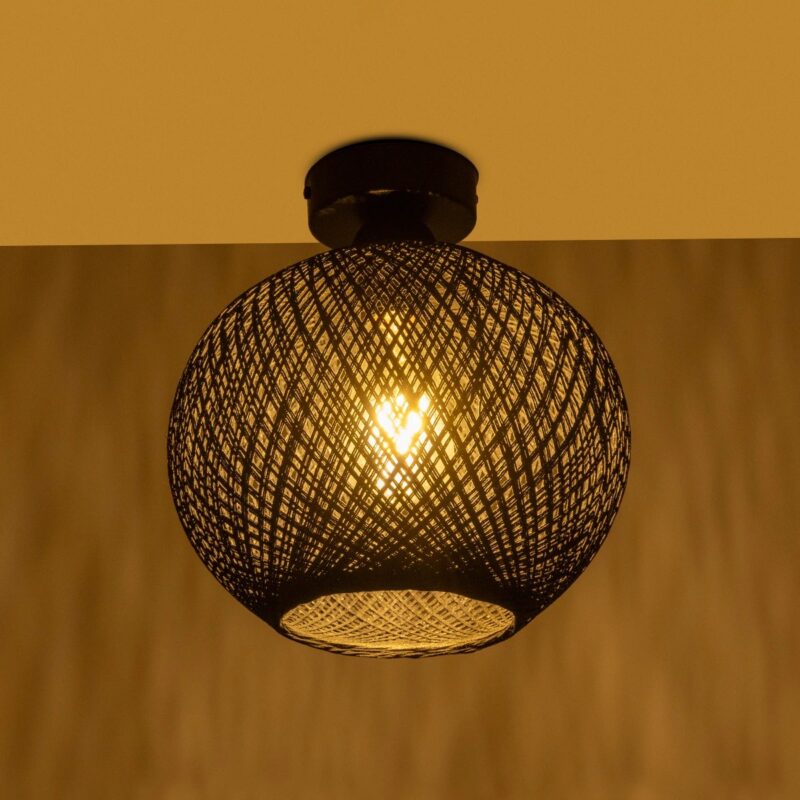 GLOBOSTAR® CORDE 203-0271 Μοντέρνο Φωτιστικό Οροφής με Ντουί 1 x E27 AC 220-240V IP20 – Μαύρο – Μ25 x Π25 x Υ26cm