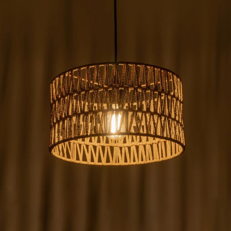 GLOBOSTAR® DARIO 204-0166 Boho Κρεμαστό Φωτιστικό Οροφής με Ντουί 1 x E27 AC 220-240V IP20 – Μπεζ – Μ30 x Π30 x Υ18cm