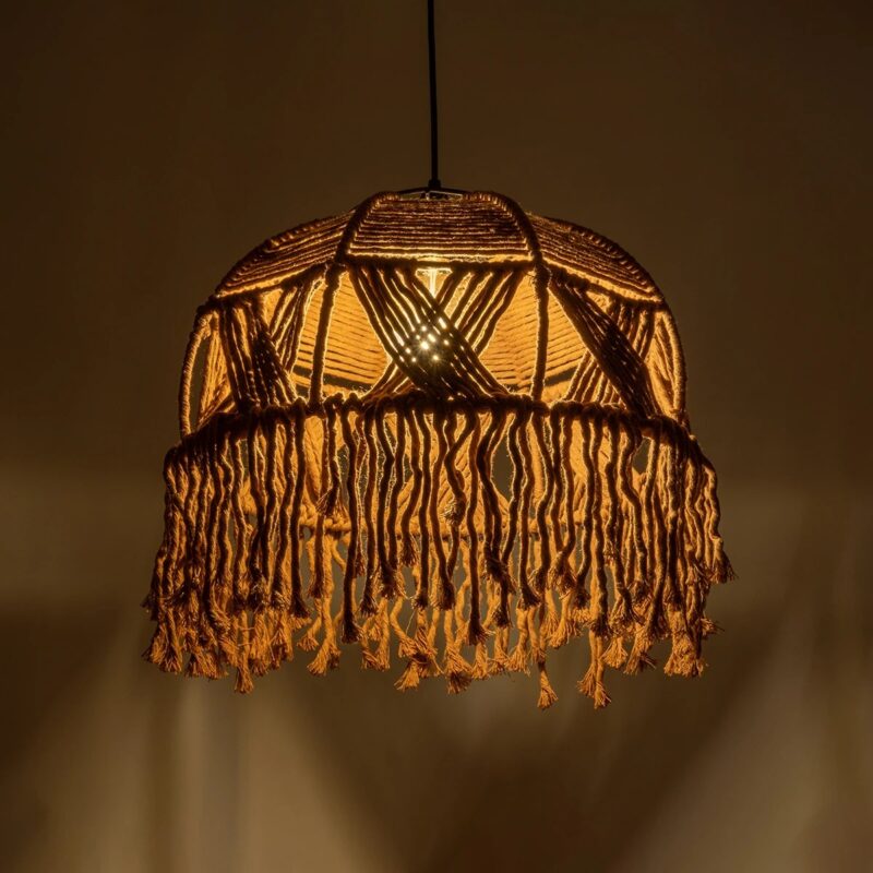 GLOBOSTAR® TONA 205-0016 Boho Κρεμαστό Φωτιστικό Οροφής με Ντουί 1 x E27 AC 220-240V IP20 – Καφέ- M40 x Π40 x Υ38cm