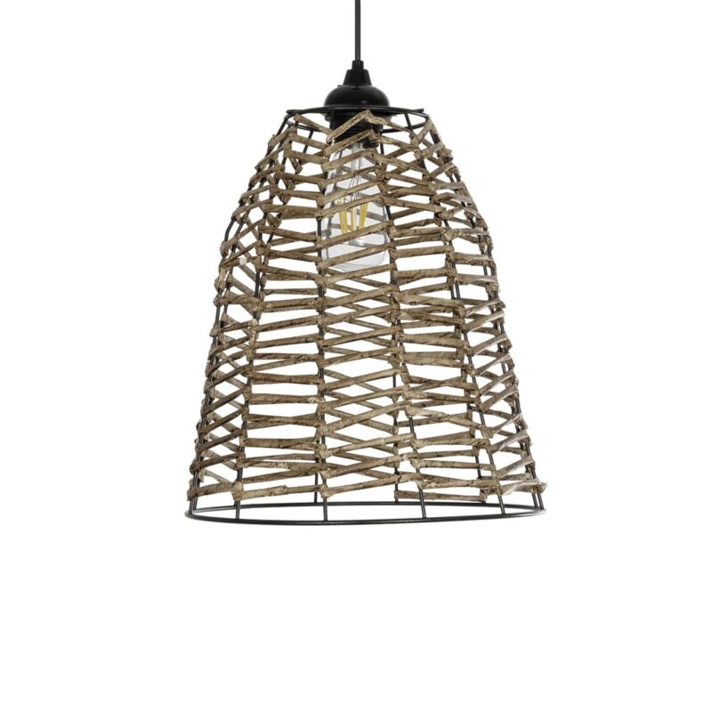 GLOBOSTAR® NETZ 205-0026 Boho Κρεμαστό Φωτιστικό Οροφής με Ντουί 1 x E27 AC 220-240V IP20 – Μπεζ – M30 x Π30 x Υ38cm