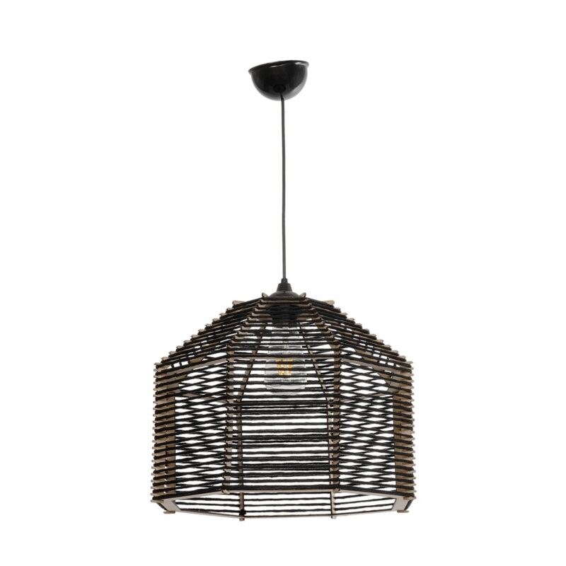 GLOBOSTAR® VORK 205-0027 Boho Κρεμαστό Φωτιστικό Οροφής με Ντουί 1 x E27 AC 220-240V IP20 – Μαύρο – M40 x Π40 x Υ36cm
