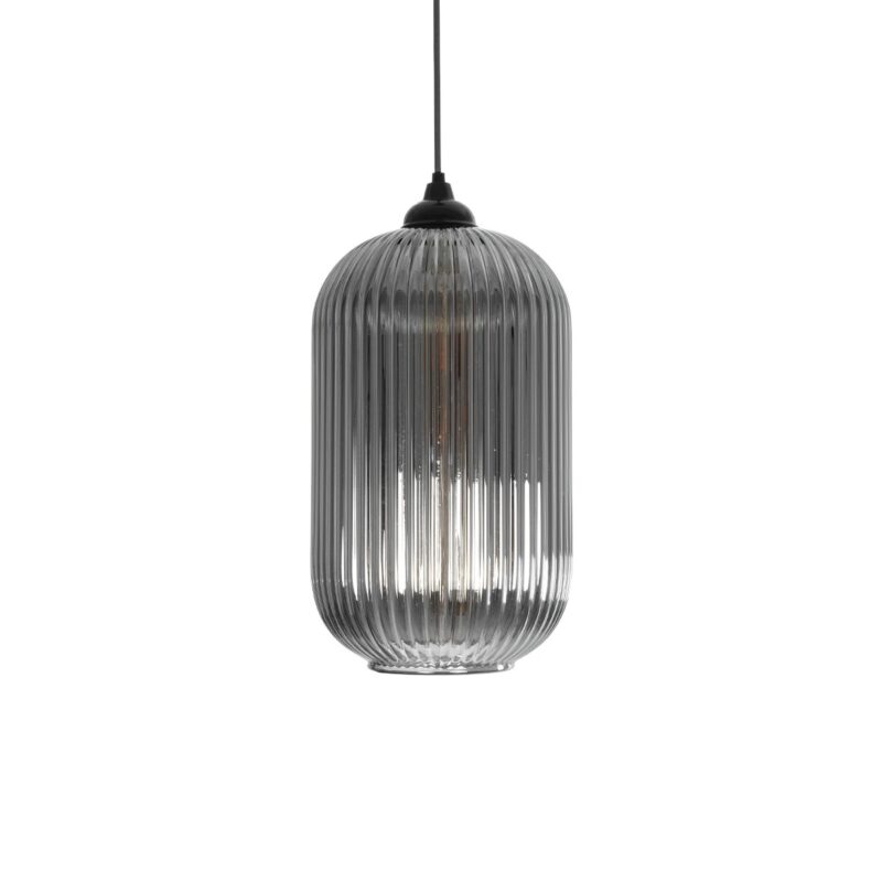 GLOBOSTAR® MELONI 206-0018 Μοντέρνο Κρεμαστό Φωτιστικό Οροφής με Ντουί 1 x E27 AC 220-240V IP20 – Μαύρο Φιμέ – Μ20 x Π20 x Υ38cm