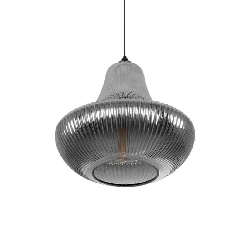 GLOBOSTAR® VERRE 206-0021 Μοντέρνο Κρεμαστό Φωτιστικό Οροφής με Ντουί 1 x E27 AC 220-240V IP20 – Μαύρο Φιμέ – Μ38 x Π38 x Υ34cm