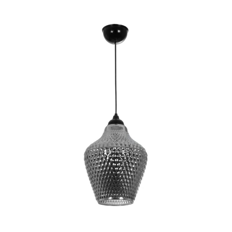 GLOBOSTAR® SKLO 206-0024 Μοντέρνο Κρεμαστό Φωτιστικό Οροφής με Ντουί 1 x E27 AC 220-240V IP20 – Μαύρο Φιμέ – Μ22 x Π22 x Υ31cm