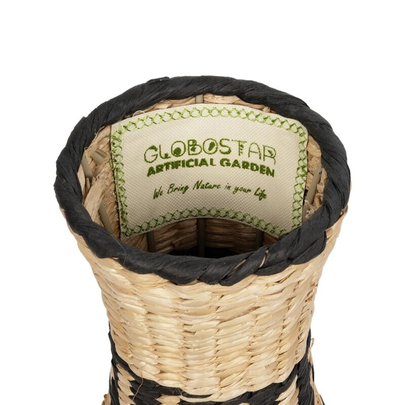 GloboStar® Artificial Garden MONTMARTRE 21227 Διακοσμητικό Πλεκτό Καλάθι – Κασπώ Γλάστρα – Flower Pot Μπεζ με Μαύρο Π20 x M20 x Υ42cm