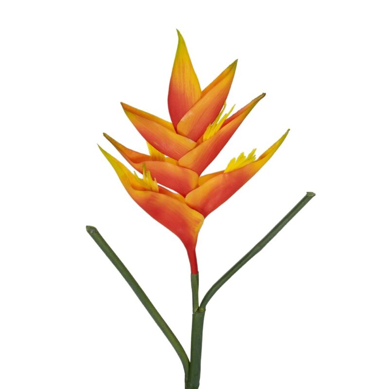 GloboStar® Artificial Garden ORANGE PEACOCK BRANCH 21397 Τεχνητό Διακοσμητικό Κλαδί Πορτοκαλί πουλί του παραδείσου Y85cm