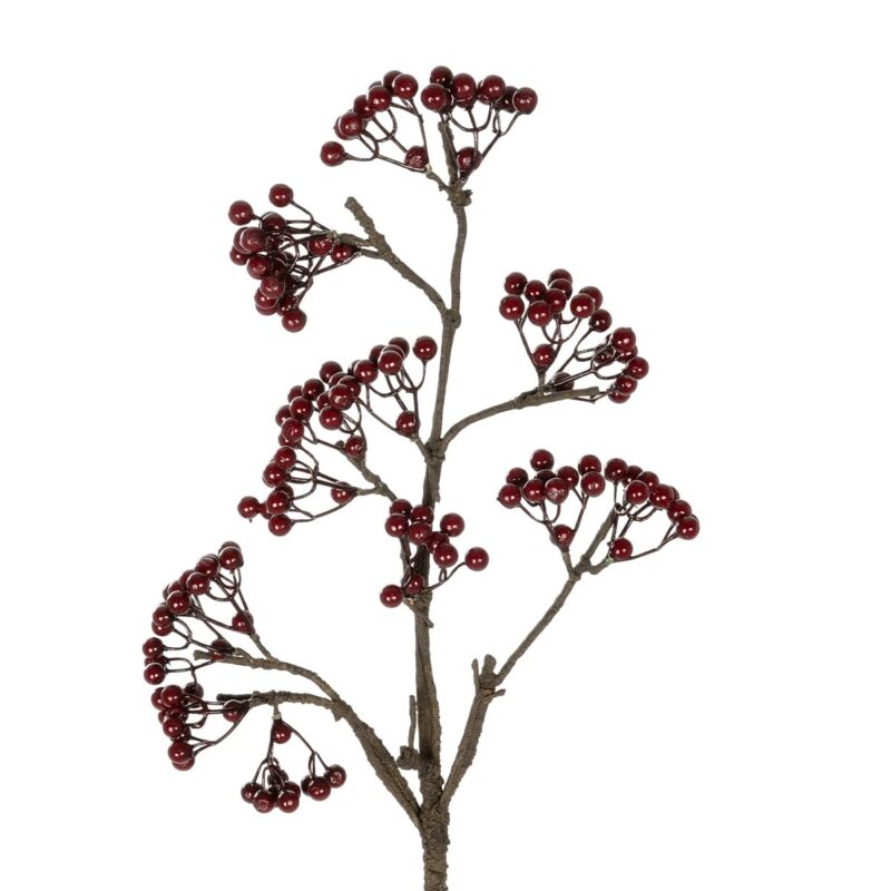 GloboStar® Artificial Garden RED HOLLY BERRIES FRUIT BRANCH 21427 Τεχνητό Διακοσμητικό Κλαδί Κόκκινο Γκί Y86cm