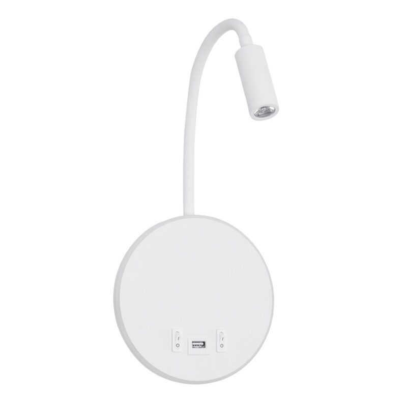 GLOBOSTAR® GOOSE 61693 Μοντέρνο Φωτιστικό Τοίχου – Απλίκα Ξενοδοχείου Reading Light με Φορτιστή USB 3A LED 6W 600lm 36° & 360° AC 220-240V IP20 Θερμό Λευκό 2700K – CREE XPE & Lumileds SMD Chip – Λευκό Ματ – Μ15.5 x Π15 x Υ30.5cm – 3 Χρόνια Εγγύηση