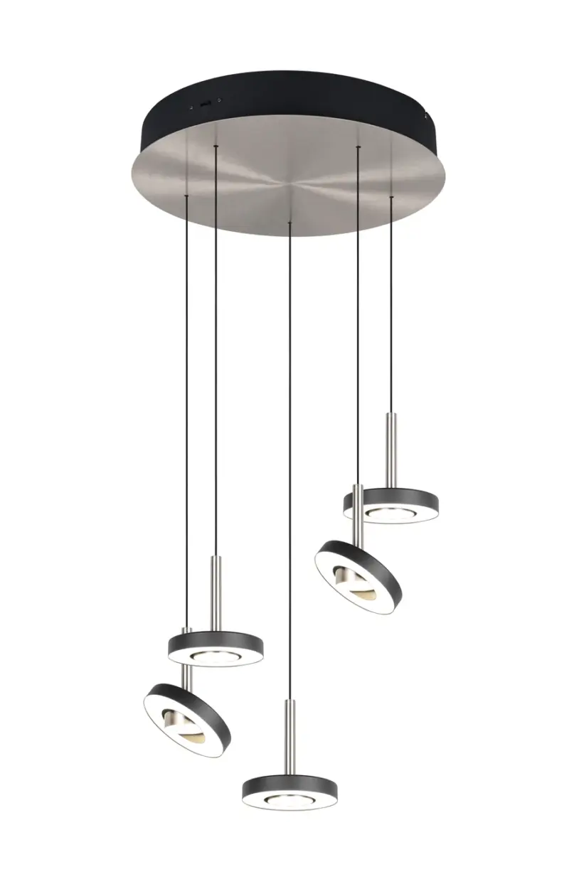 Trio Lighting – 334430507 GUANO Κρεμαστό Φωτιστικό Ροζέτα LED 40W 4250lm Step Dimmable CCT Μαύρο & Νίκελ Ματ