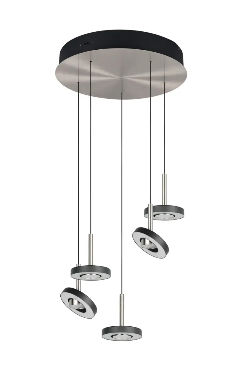 Trio Lighting – 334430507 GUANO Κρεμαστό Φωτιστικό Ροζέτα LED 40W 4250lm Step Dimmable CCT Μαύρο & Νίκελ Ματ